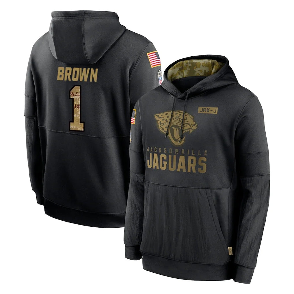 Pouc J.Jaguars #1 Montaric Brown Player Black Salute to Service Hoodies Limited Game Stitched Jerseys