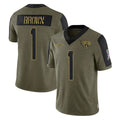 Pouc J.Jaguars #1 Montaric Brown Player Olive Salute To Service Limited Game Stitched Jerseys