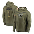 Pouc J.Jaguars #1 Montaric Brown Player Olive Salute to Service Pullover Hoodies Home Game Stitched Jerseys