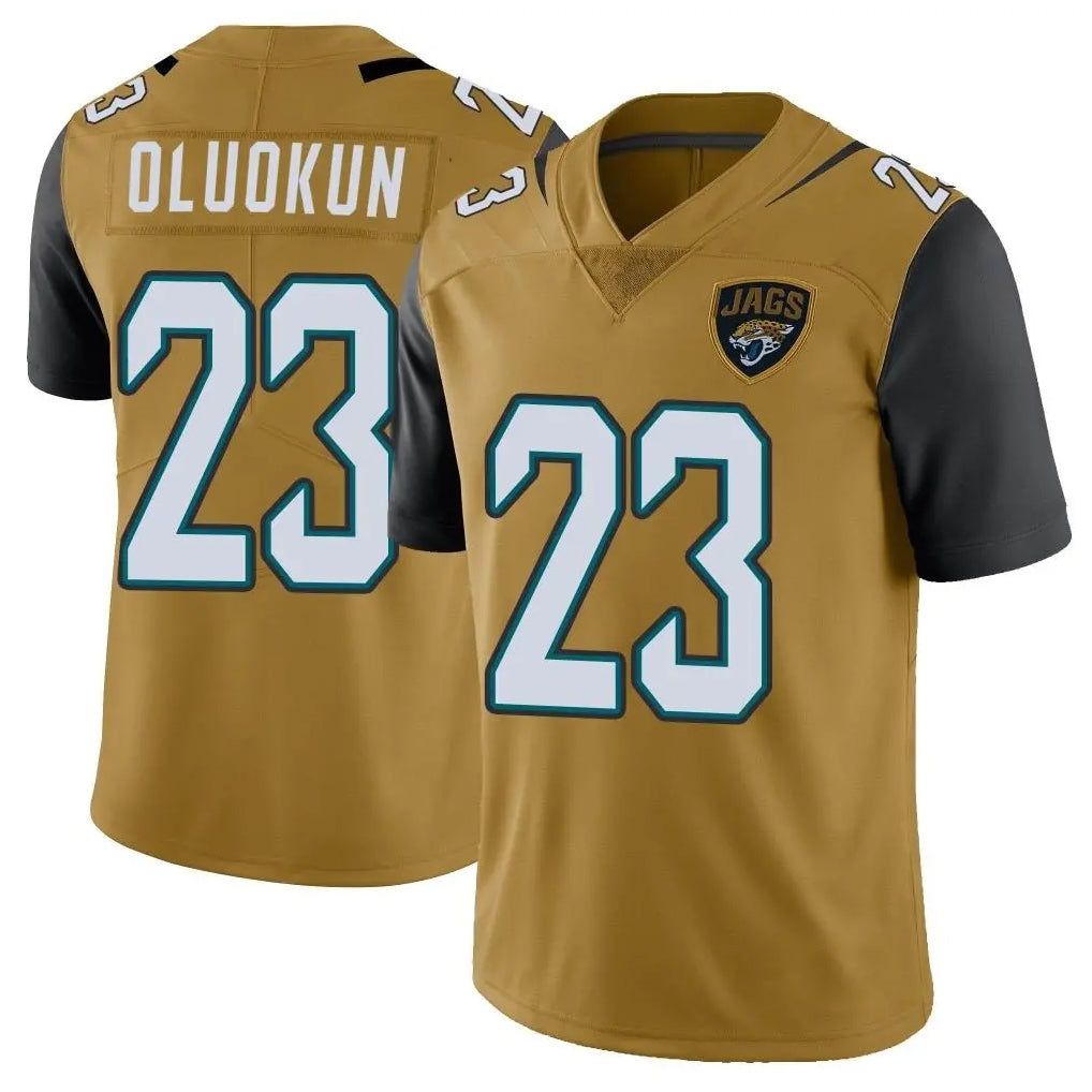 Pouc J.Jaguars #23 Foyesade Oluokun Player Gold Vapor Limited Home Game Stitched Jerseys