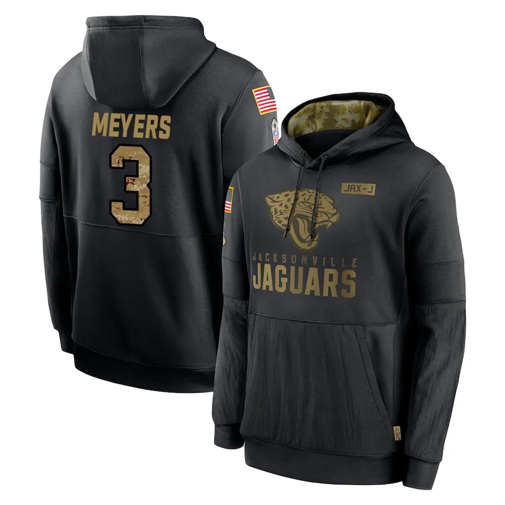 Pouc J.Jaguars #3 Jakobi Meyers Player Black Salute to Service Hoodies Limited Game Stitched Jerseys