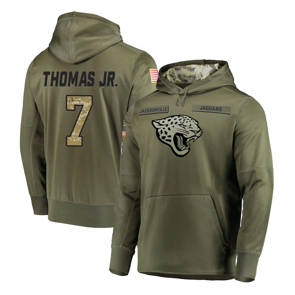 Pouc J.Jaguars #7 Brian Thomas Jr. Player Olive Salute to Service Pullover Hoodies Home Game Stitched Jerseys