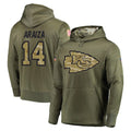 Pouc KC.Chiefs #14 Matt Araiza Player Olive Salute to Service Pullover Hoodies Home Game Stitched Jerseys