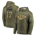 Pouc KC.Chiefs #17 Alohi Gilman Player Olive Salute to Service Pullover Hoodies Home Game Stitched Jerseys