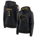 Pouc KC.Chiefs #1 Xavier Worthy Player Black Salute to Service Hoodies Stitched Jerseys