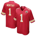 Pouc KC.Chiefs #1 Xavier Worthy Player Red Home Game Stitched Jerseys