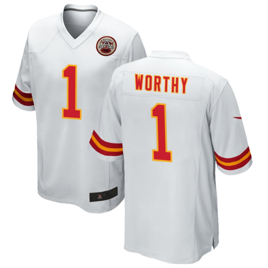 Pouc KC.Chiefs #1 Xavier Worthy Player White Home Game Stitched Jerseys