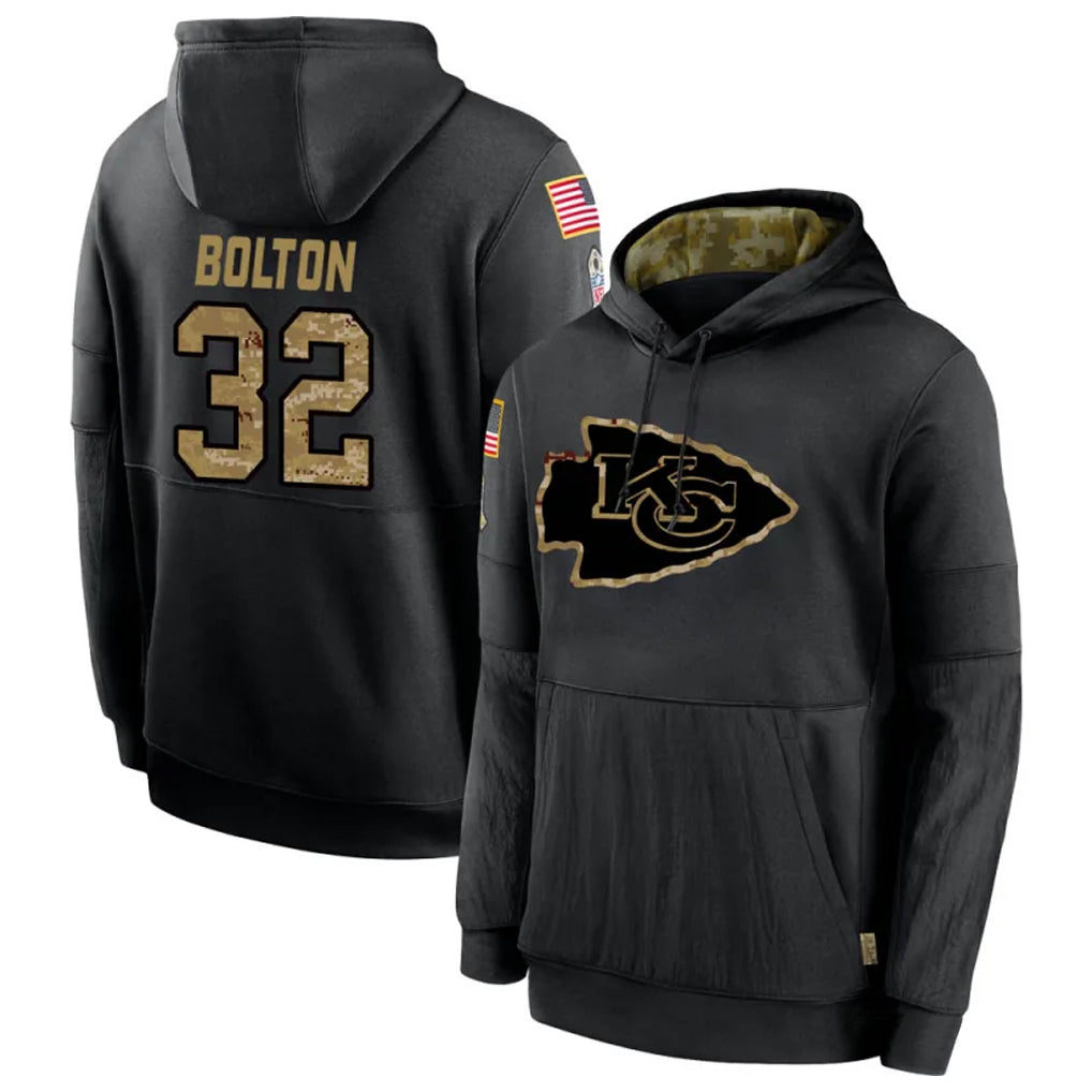Pouc KC.Chiefs #32 Nick Bolton Player Black Salute to Service Hoodies Stitched Jerseys