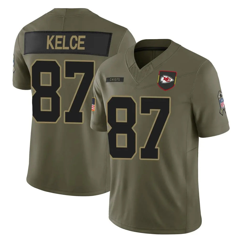 Pouc KC.Chiefs #87 Travis Kelce Player Olive 2025 Salute To Service Limited Game Stitched Jerseys