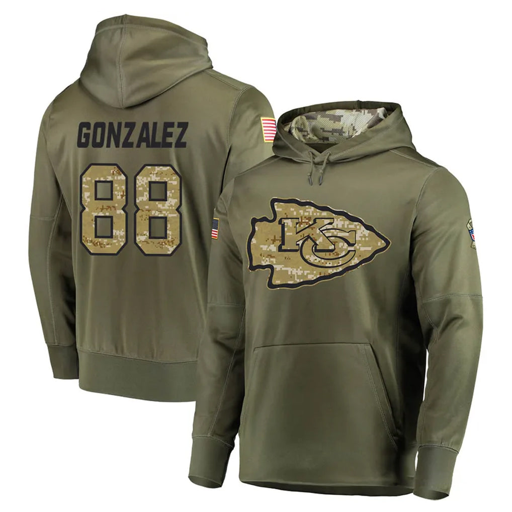 Pouc KC.Chiefs #88 Tony Gonzalez Player Olive Salute to Service Pullover Hoodies Home Game Stitched Jerseys