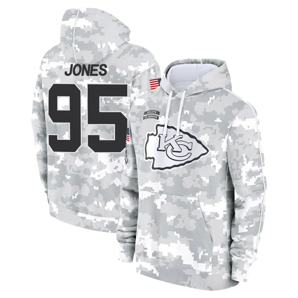 Pouc KC.Chiefs #95 Chris Jones Player Arctic Camo Salute to Service Hoodies Stitched Jerseys