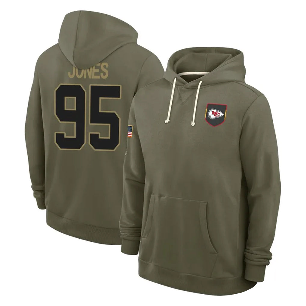 Pouc KC.Chiefs #95 Chris Jones Player Olive Salute to Service Pullover Hoodies Limited Stitched Jerseys
