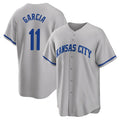 Pouc KC.Royals #11 Maikel Garcia Player Gray Game Home Stitched Jerseys