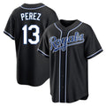 Pouc KC.Royals #13 Salvador Perez Player Black Carbon Fashion Home Game Stitched Jerseys