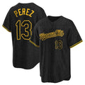 Pouc KC.Royals #13 Salvador Perez Player Black Snake Skin City Game Stitched Jerseys