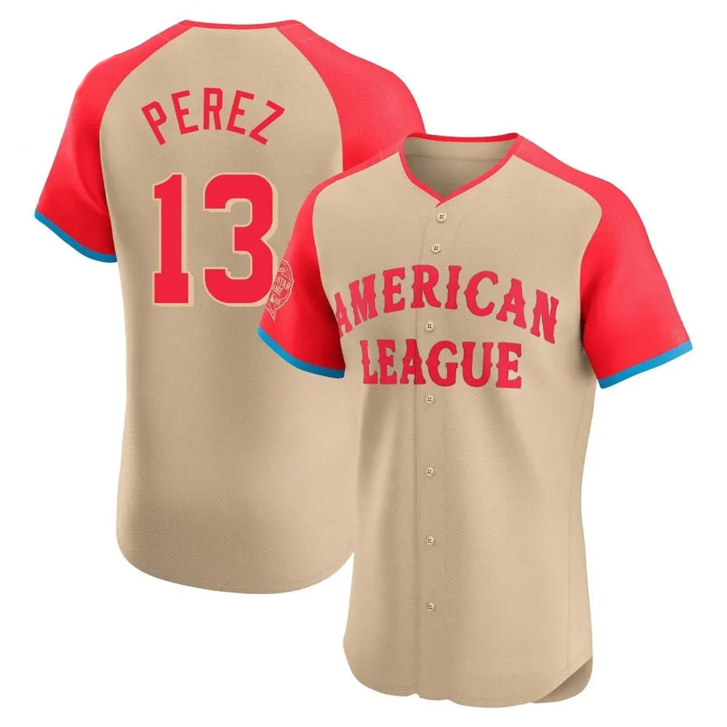 Pouc KC.Royals #13 Salvador Perez Player Cream American League All-Star Limited Elite Home Stitched Jerseys