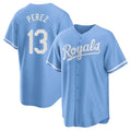 Pouc KC.Royals #13 Salvador Perez Player Light Blue Home Game Stitched Jerseys