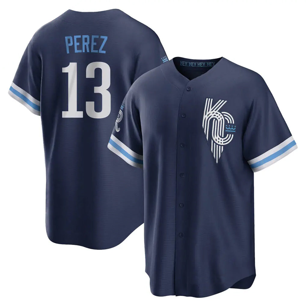 Pouc KC.Royals #13 Salvador Perez Player Navy City Connect Home Game Stitched Jerseys
