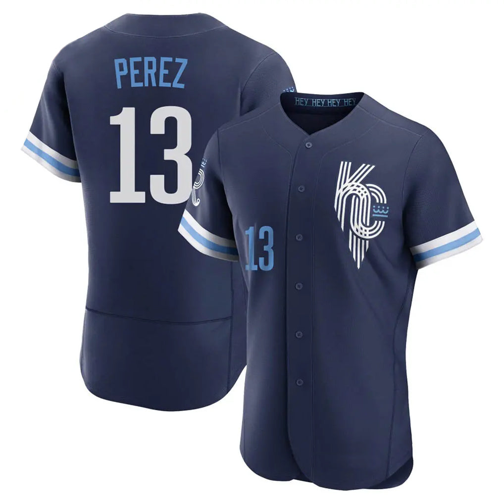 Pouc KC.Royals #13 Salvador Perez Player Navy City Connect Limited Elite Home Stitched Jerseys