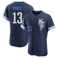 Pouc KC.Royals #13 Salvador Perez Player Navy City Connect Limited Elite Home Stitched Jerseys