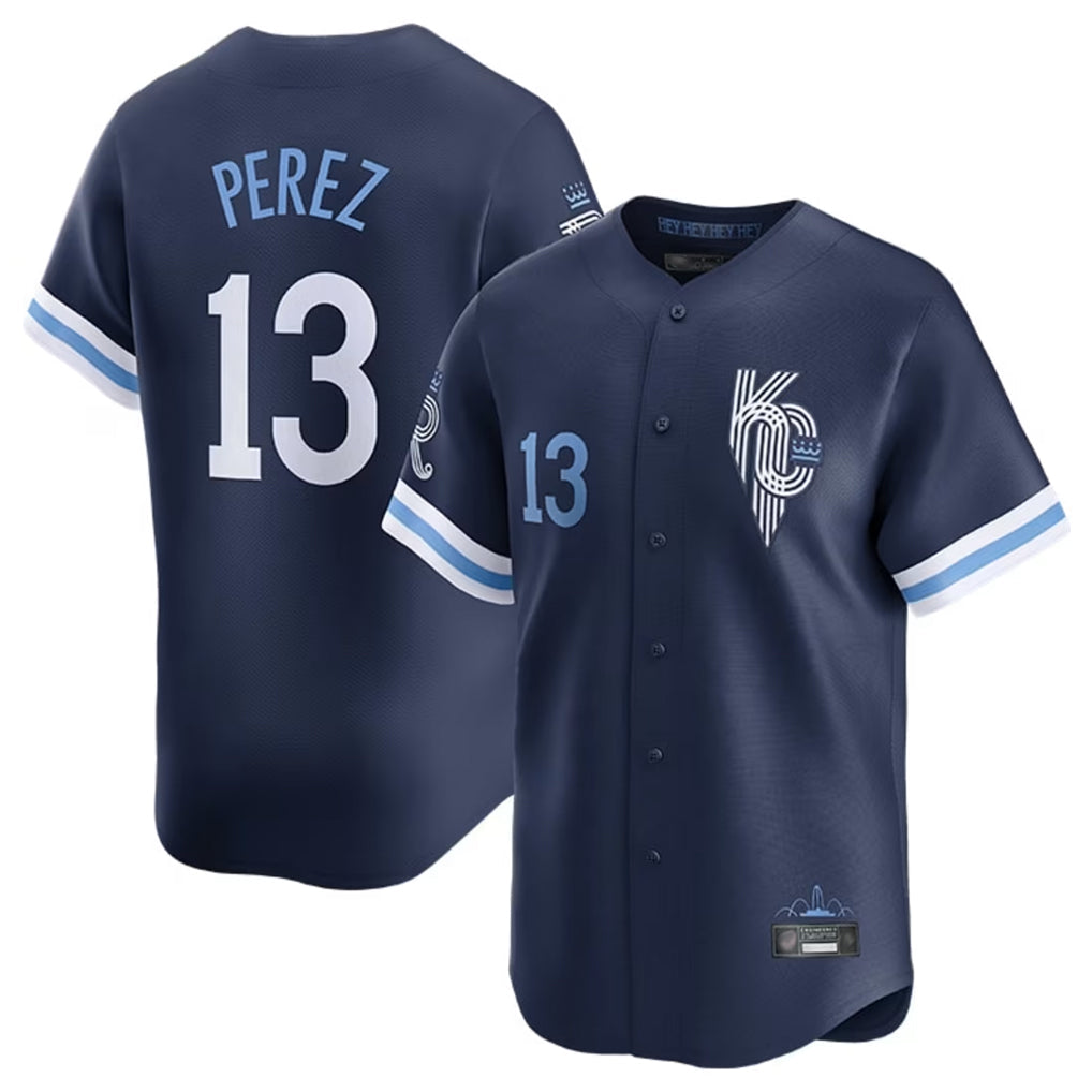 Pouc KC.Royals #13 Salvador Perez Player Navy City Connect Limited Home Stitched Jerseys