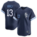 Pouc KC.Royals #13 Salvador Perez Player Navy City Connect Limited Home Stitched Jerseys