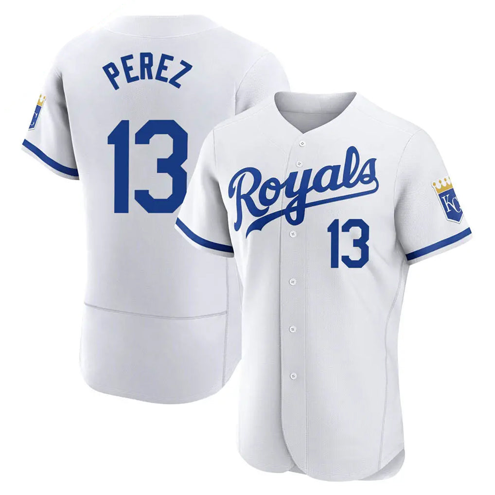 Pouc KC.Royals #13 Salvador Perez Player White Limited Elite Home Game Stitched Jerseys