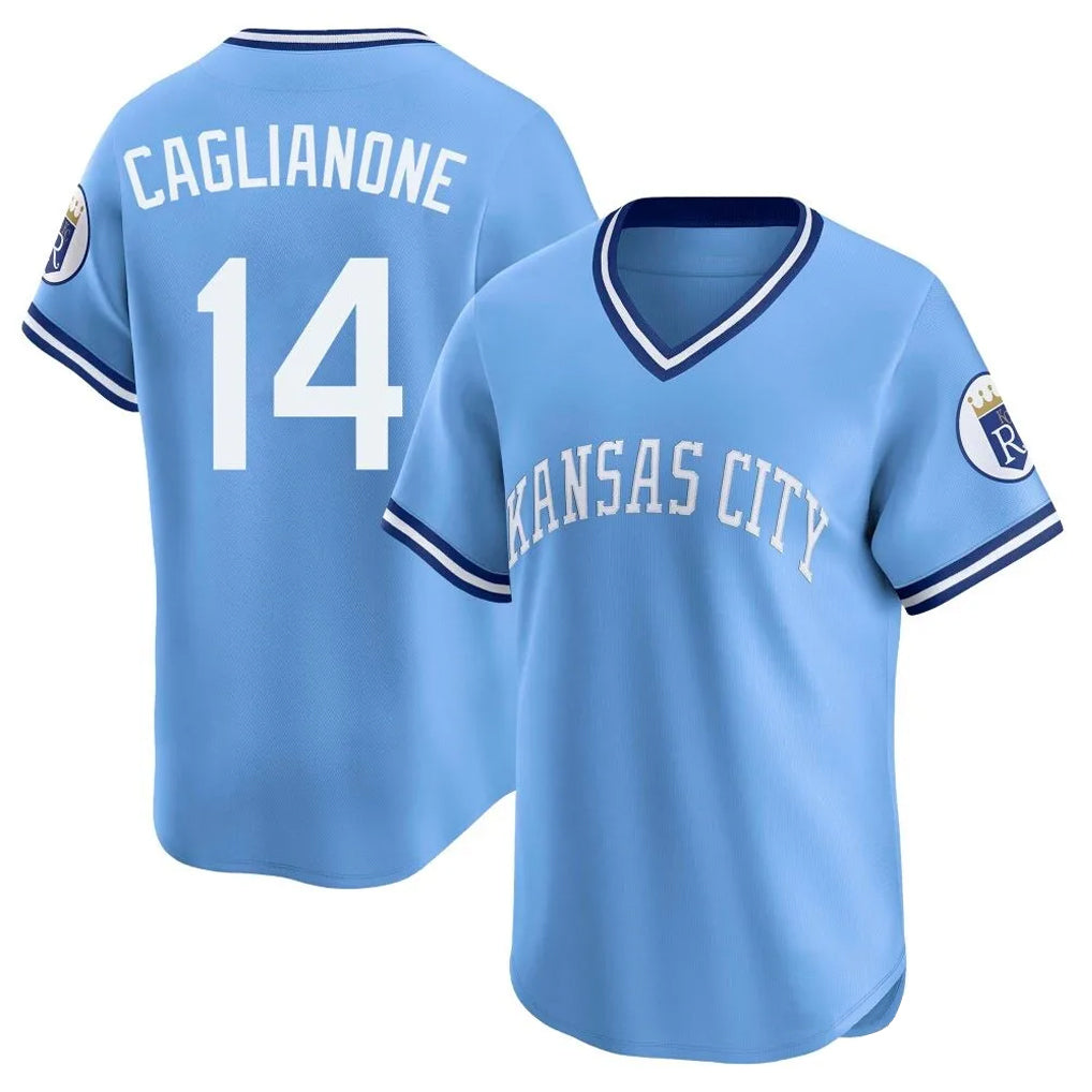 Pouc KC.Royals #14 Jac Caglianone Player Light Blue Limited Throwback Cooperstown Collection T-shirt Stitched Jerseys