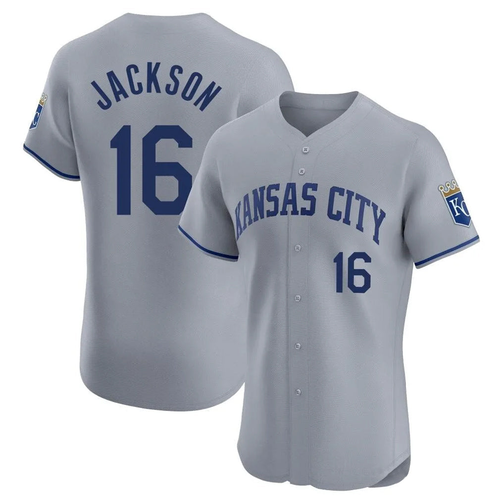 Pouc KC.Royals #16 Bo Jackson Player Gray Limited Elite Home Stitched Jerseys