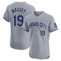 Pouc KC.Royals #19 Michael Massey Player Gray Limited Elite Home Stitched Jerseys