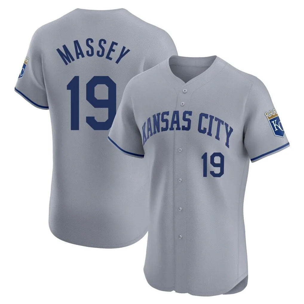 Pouc KC.Royals #19 Michael Massey Player Gray Limited Elite Home Stitched Jerseys