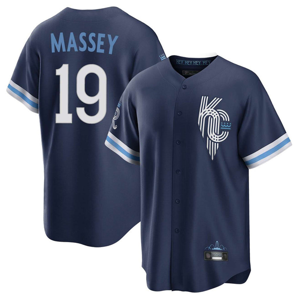 Pouc KC.Royals #19 Michael Massey Player Navy City Connect Home Game Stitched Jerseys