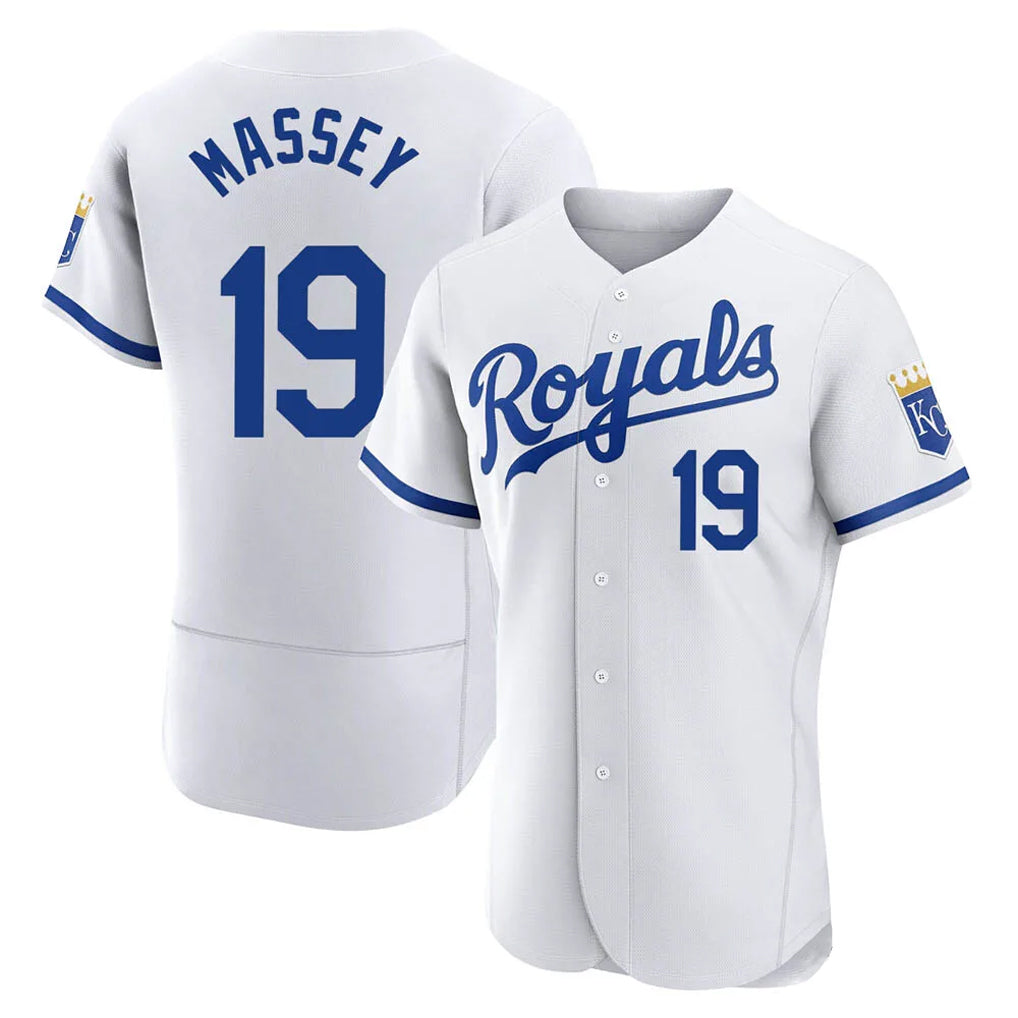 Pouc KC.Royals #19 Michael Massey Player White Limited Elite Home Game Stitched Jerseys