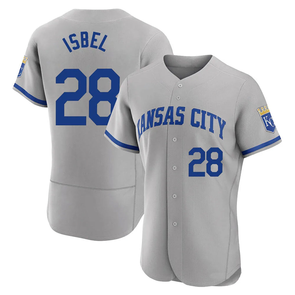 Pouc KC.Royals #28 Kyle Isbel Player Gray Limited Elite Home Game Stitched Jerseys