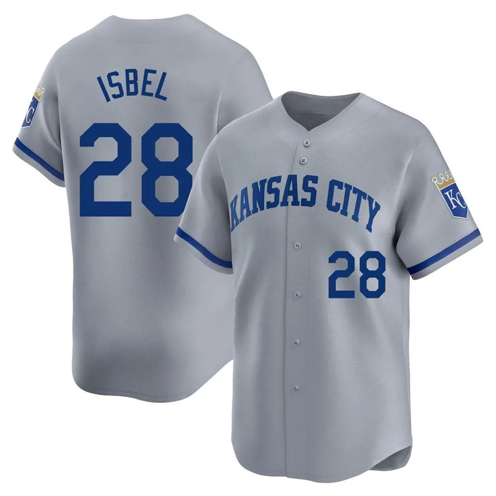 Pouc KC.Royals #28 Kyle Isbel Player Gray Limited Home Stitched Jerseys