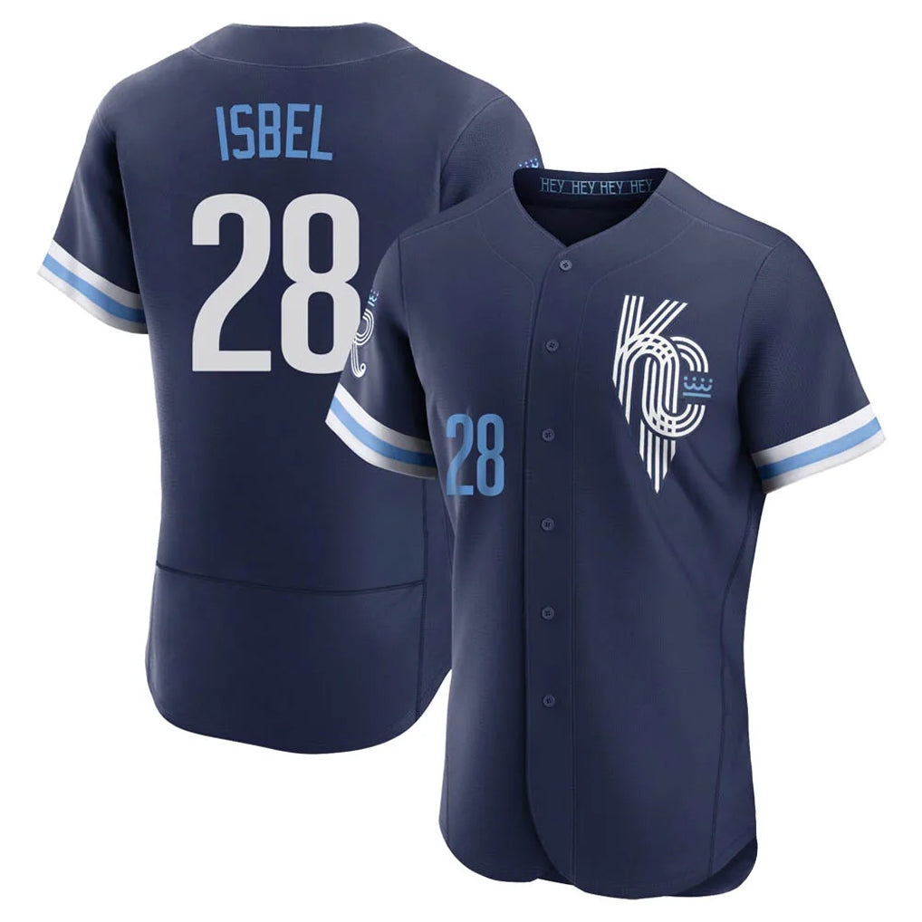 Pouc KC.Royals #28 Kyle Isbel Player Navy City Connect Limited Elite Home Stitched Jerseys