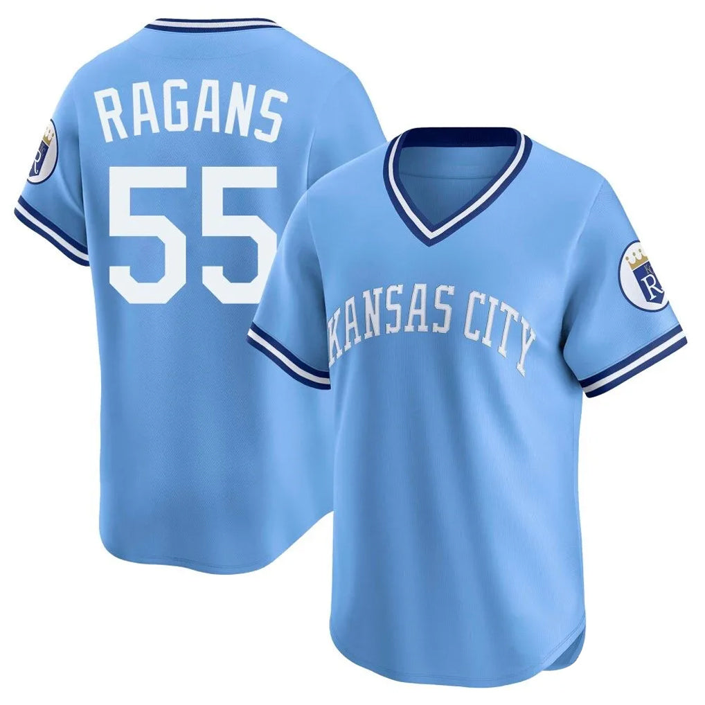 Pouc KC.Royals #55 Cole Ragans Player Light Blue Limited Throwback Cooperstown Collection T-shirt Stitched Jerseys