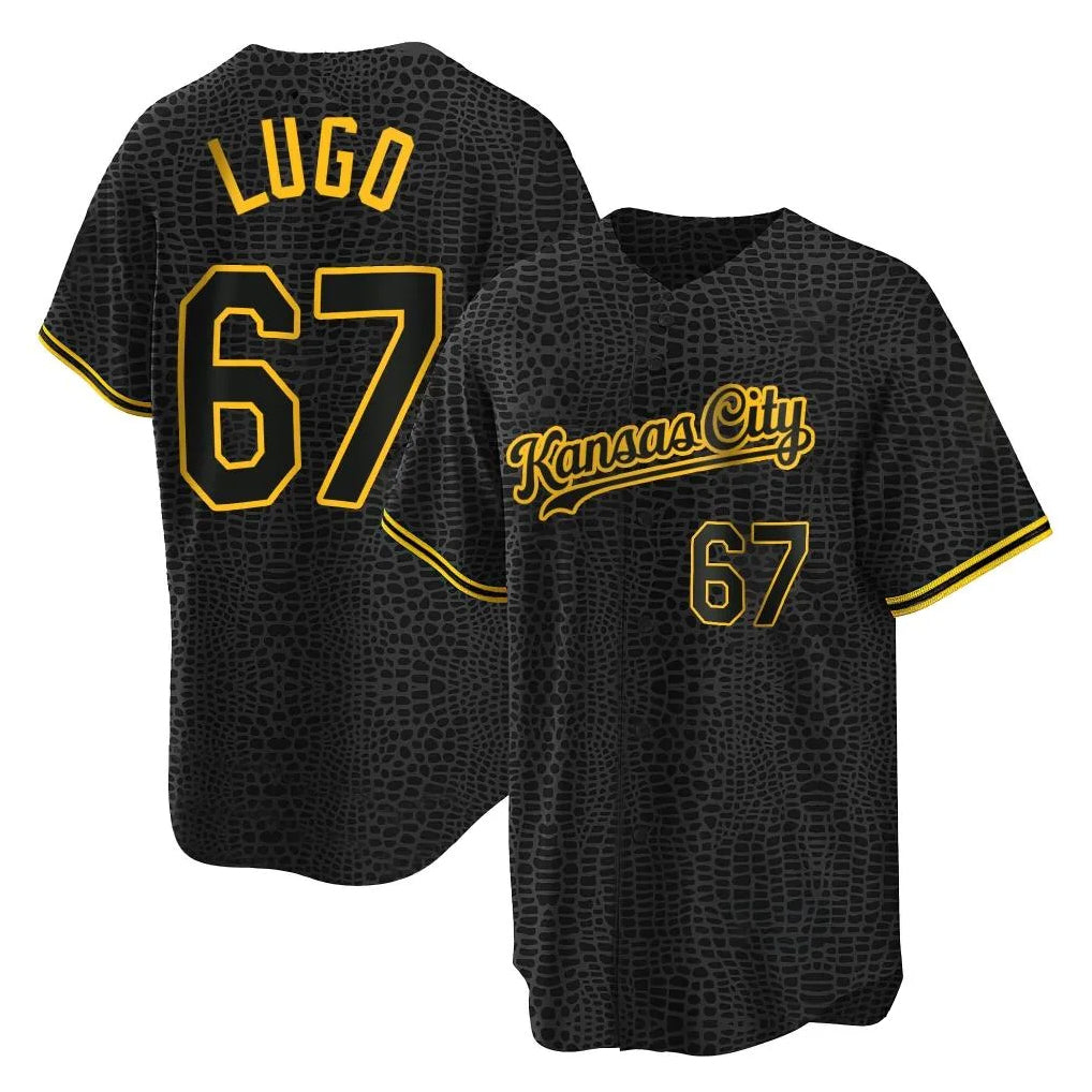 Pouc KC.Royals #67 Seth Lugo Player Black Snake Skin City Game Stitched Jerseys
