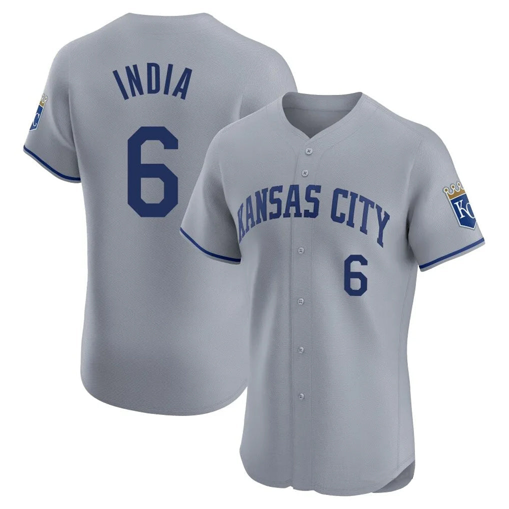 Pouc KC.Royals #6 Jonathan India Player Gray Limited Elite Home Stitched Jerseys