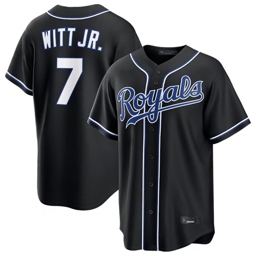 Pouc KC.Royals #7 Bobby Witt Jr. Player Black Carbon Fashion Home Game Stitched Jerseys