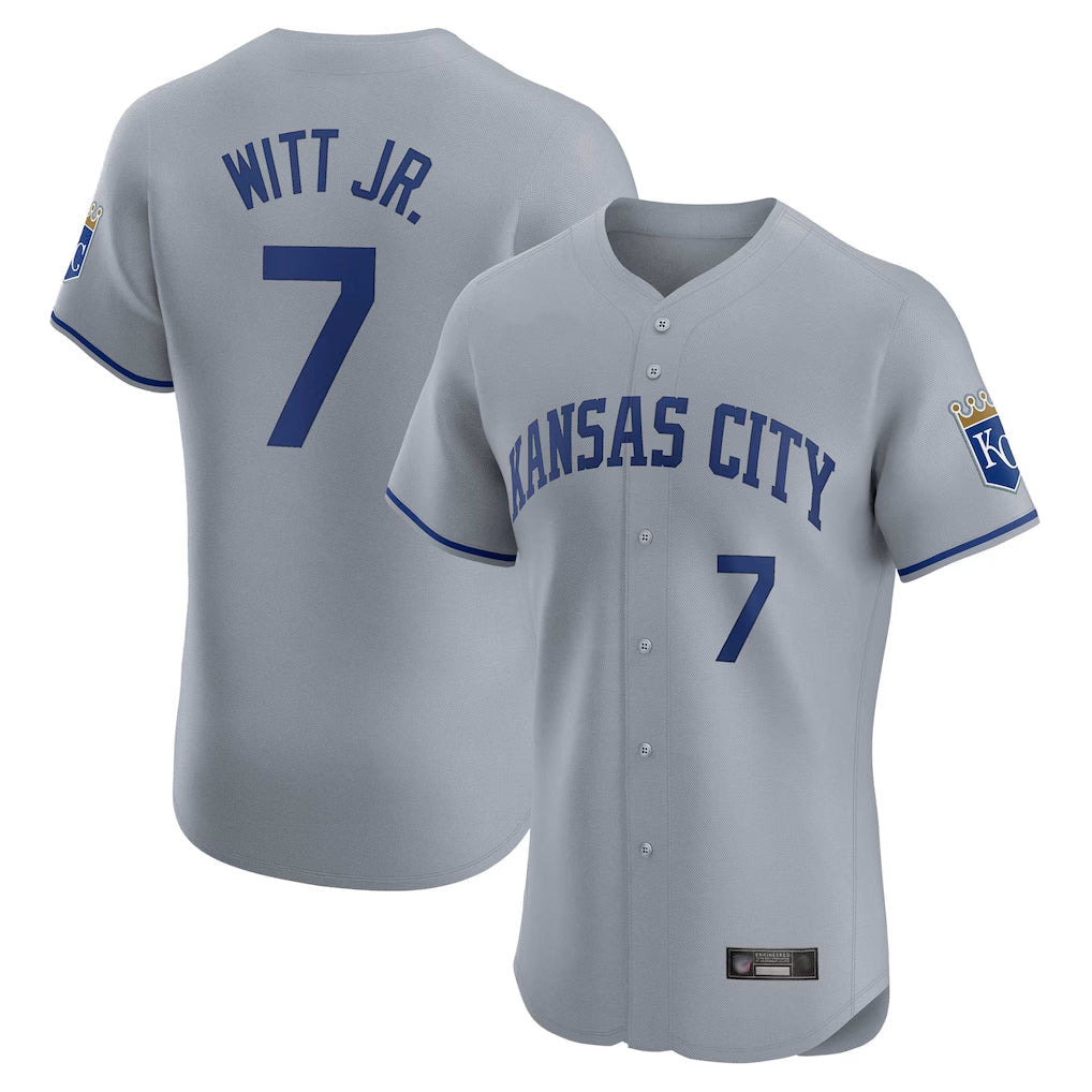 Pouc KC.Royals #7 Bobby Witt Jr. Player Gray Limited Elite Home Stitched Jerseys