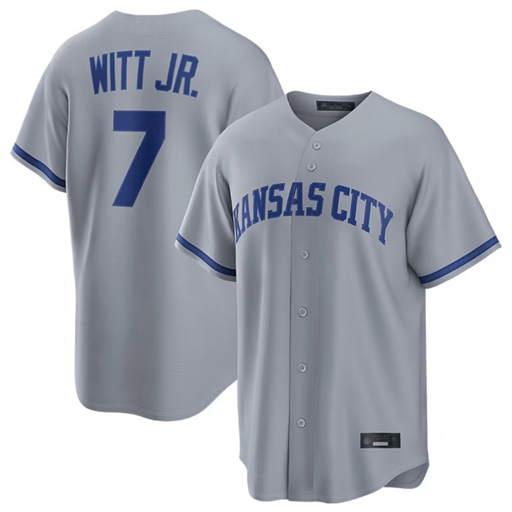 Pouc KC.Royals #7 Bobby Witt Jr. Player Grey Road Game Home Stitched Jerseys