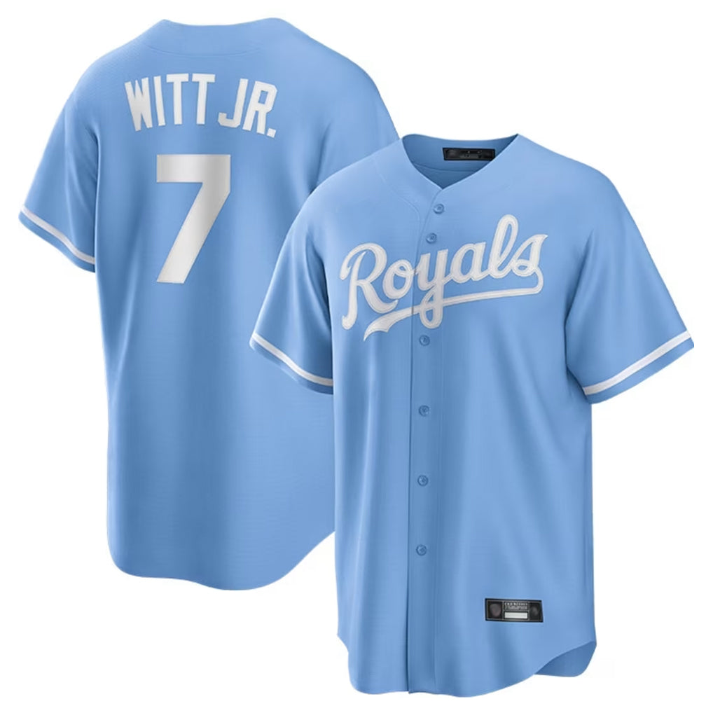 Pouc KC.Royals #7 Bobby Witt Jr. Player Light Blue Home Game Stitched Jerseys
