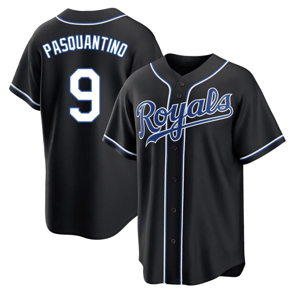 Pouc KC.Royals #9 Vinnie Pasquantino Player Black Carbon Fashion Home Game Stitched Jerseys