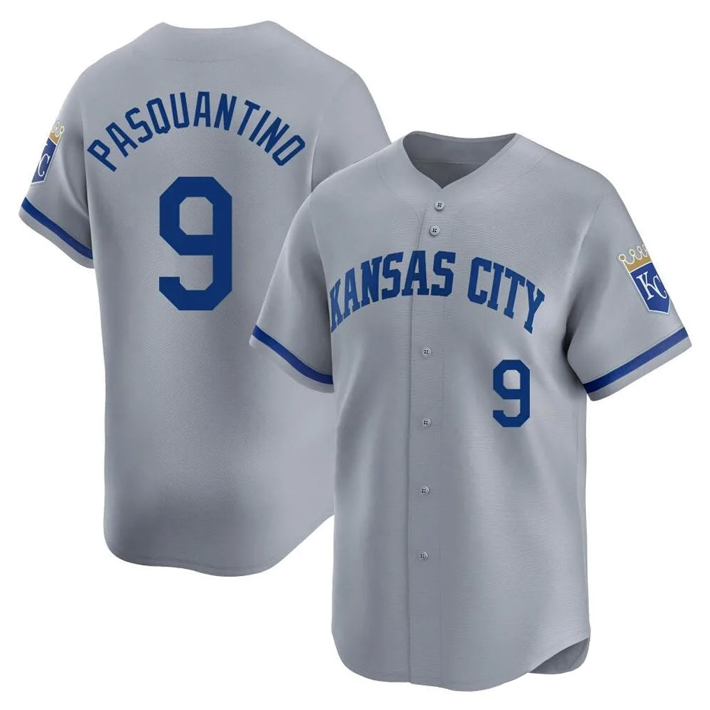 Pouc KC.Royals #9 Vinnie Pasquantino Player Gray Limited Home Stitched Jerseys