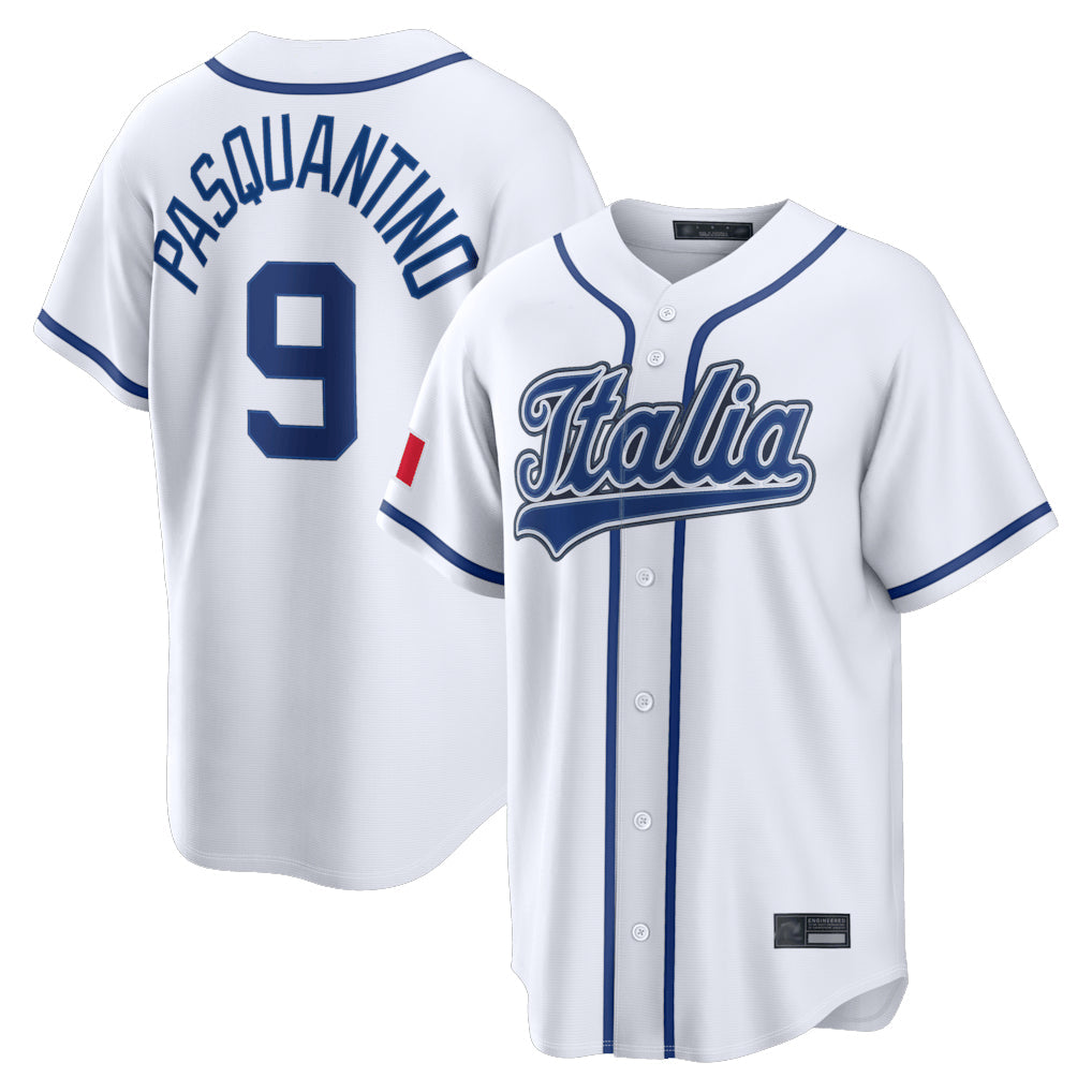 Pouc KC.Royals #9 Vinnie Pasquantino Player White Italy 2026 WBC Classic Home Stitched Jerseys