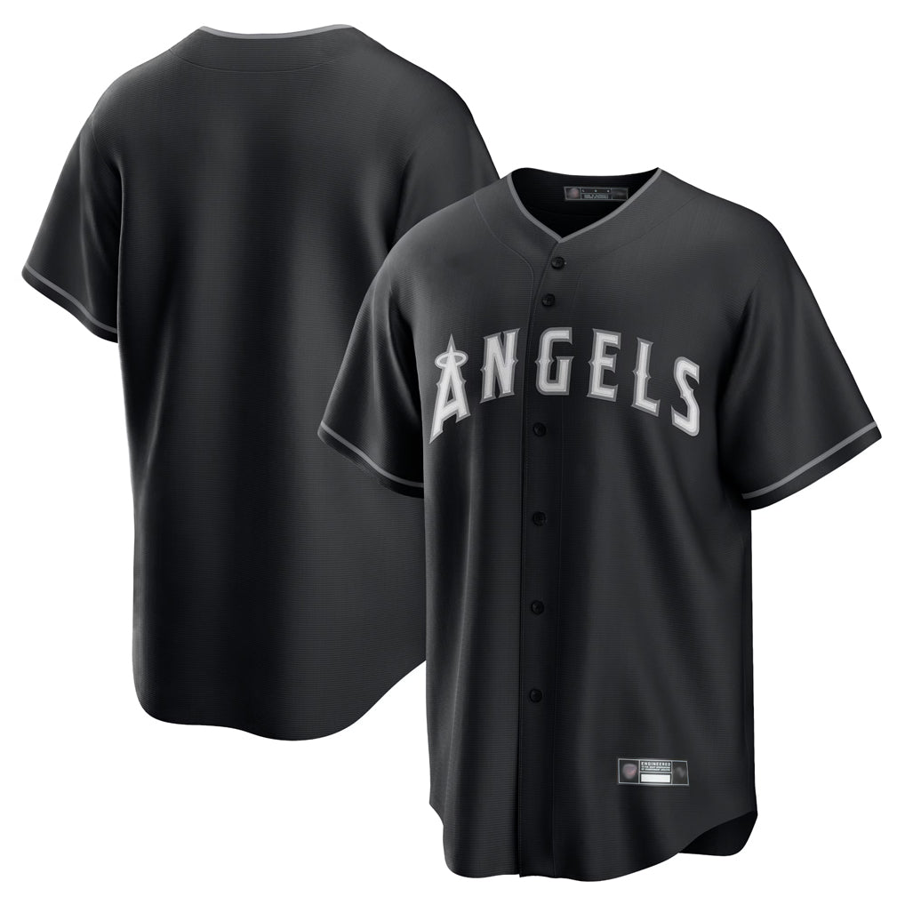 Pouc LA.Angels Black Lights Out Fashion T-shirt Blank Player Stitched Jerseys