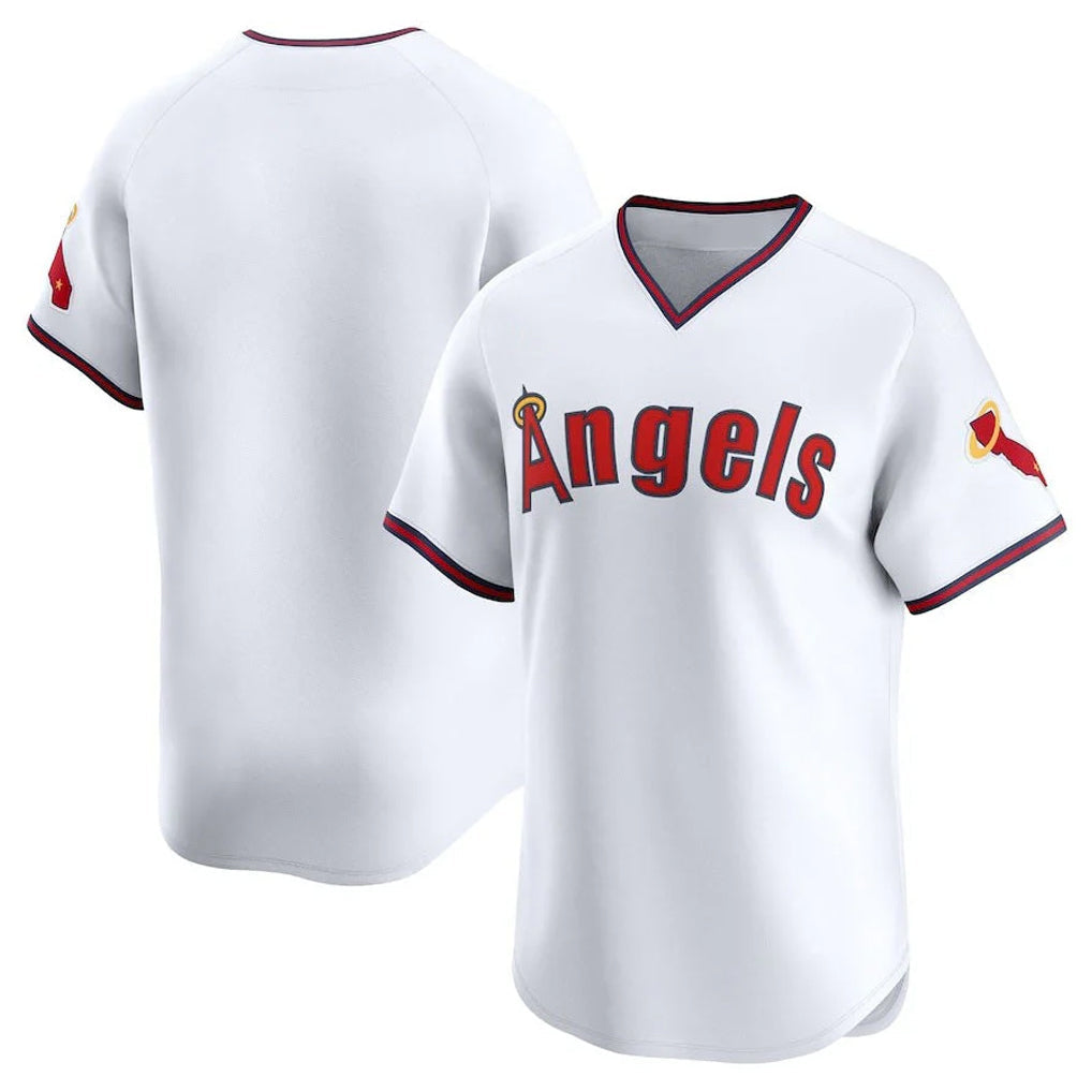 Pouc LA.Angels White T-shirt Home Limited Blank Player Stitched Jerseys