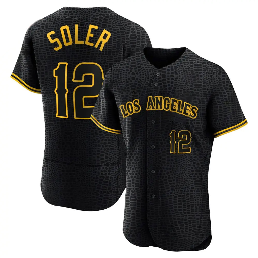 Pouc LA.Angels #12 Jorge Soler Player Black Snake Skin City Limited Elite Home Stitched Jerseys