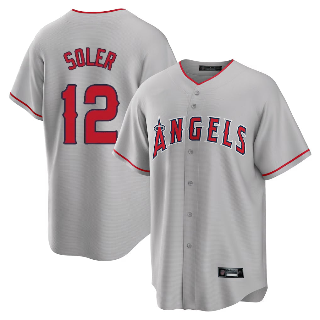 Pouc LA.Angels #12 Jorge Soler Player Gray Home Game Stitched Jerseys